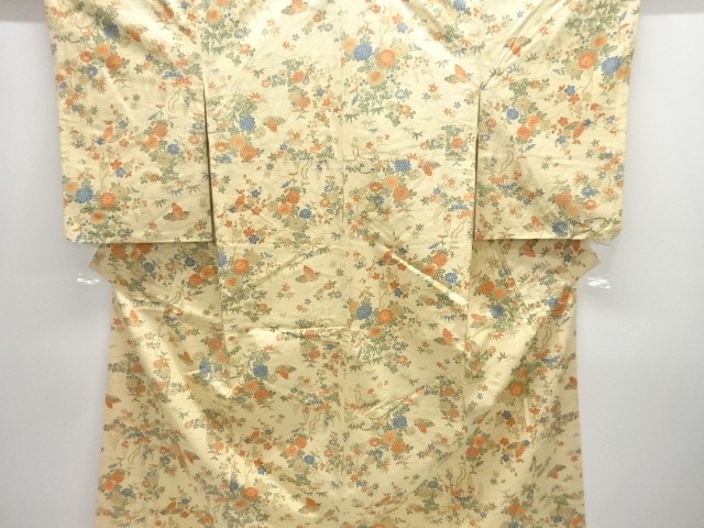 JAPANESE KIMONO / OSHIMA TSUMUGI / FLORAL PLANTS